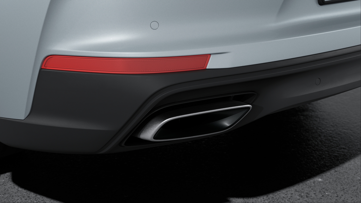 Exhaust system with twin single-tube tailpipes outside left and right in brushed stainless steel