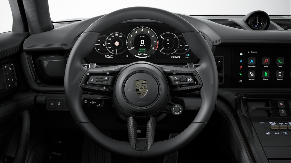 Heated multifunction GT Sports steering wheel leather with steering wheel panel carbon matt
