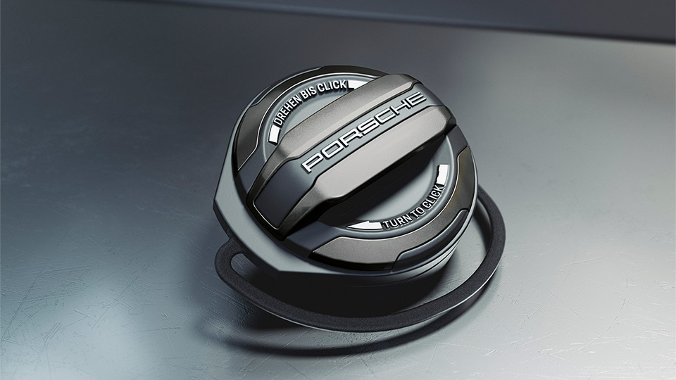 Exclusive Design fuel filler cap in Turbonite