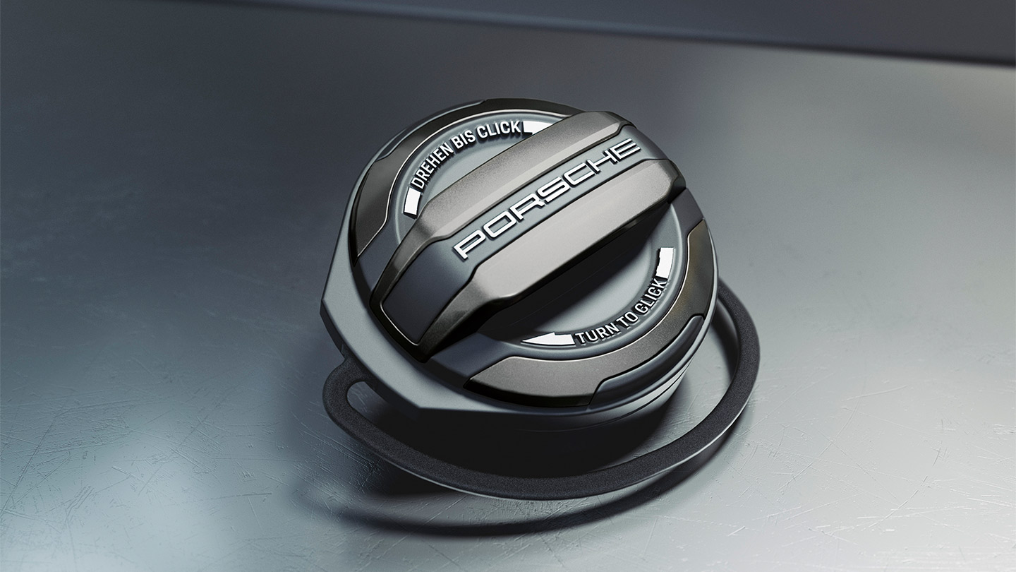 Exclusive Design fuel filler cap in Turbonite