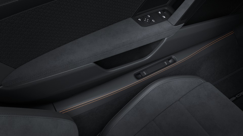 Inner door sill guards leather with coloured decorative stitching