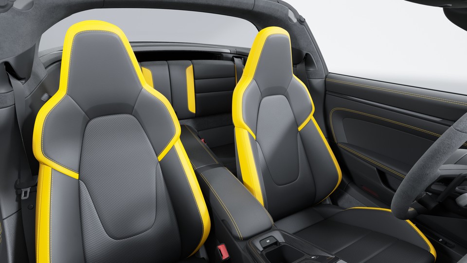 Interior trim package with decorative stitching and seat accents in contrasting colour