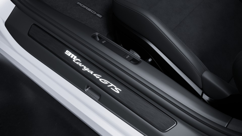 Door sill guards brushed aluminium in Black, illuminated