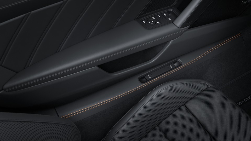 Inner door sill guards leather with coloured decorative stitching