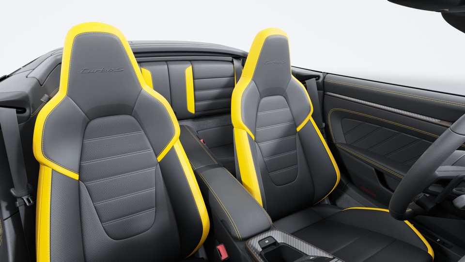 Interior trim package with decorative stitching and seat accents in contrasting colour