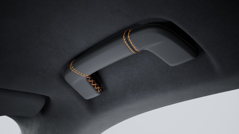 Roof lining grab handles leather with coloured decorative stitching